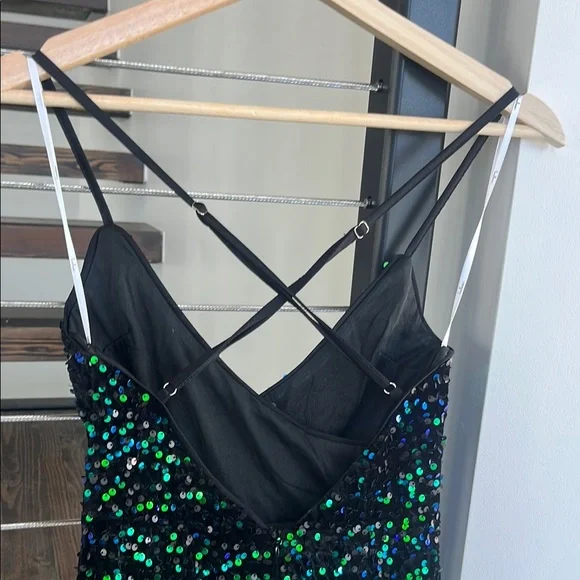 Lulu's Black Dress with Green and Blue Sequins - Picture 6 of 7
